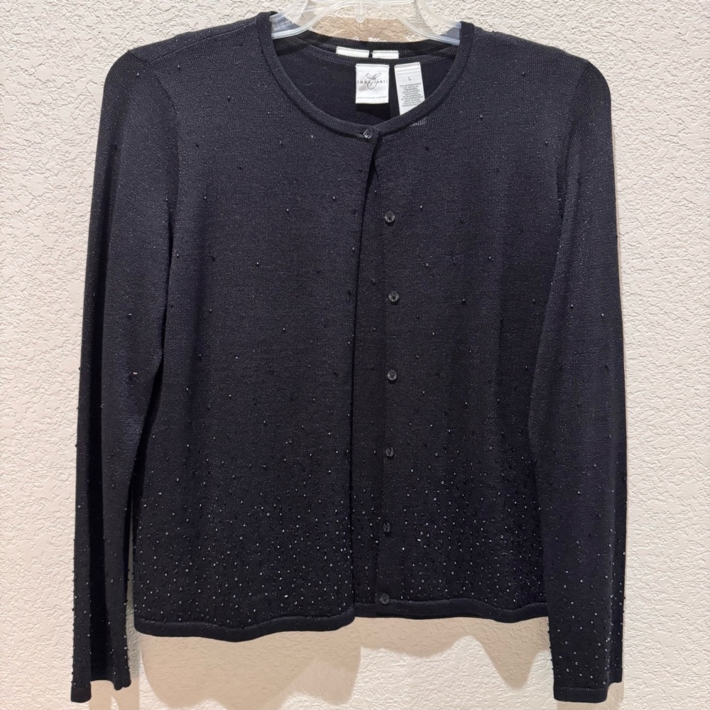 Women Emma James Liz Claiborne Black Sparkle Bead Sweater And Tank